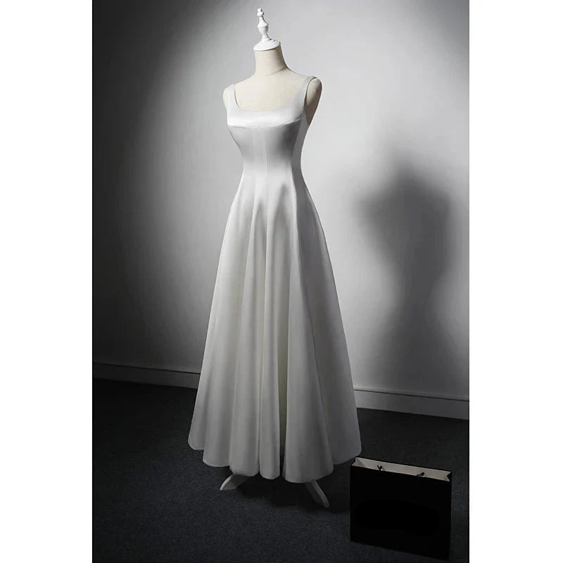 Robes de soirée Weitese pour femmes, robe de bal blanche en satin, coupe trapèze, style français, robes de soirée, magasins